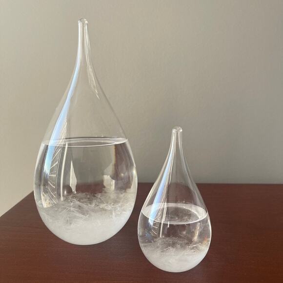 Storm Glass Weather Station Weather Predictor Barometer Wood Base - Set Two (2) - Picture 10 of 10